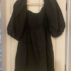 Stylish Tuckernuck Black Linen Puff Sleeve Dress, Size Large
